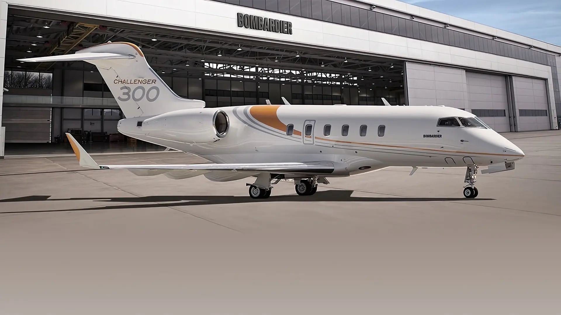Bombardier Challenger 300 in hangar, aeromobile consigliato per la tratta Milano-Londra